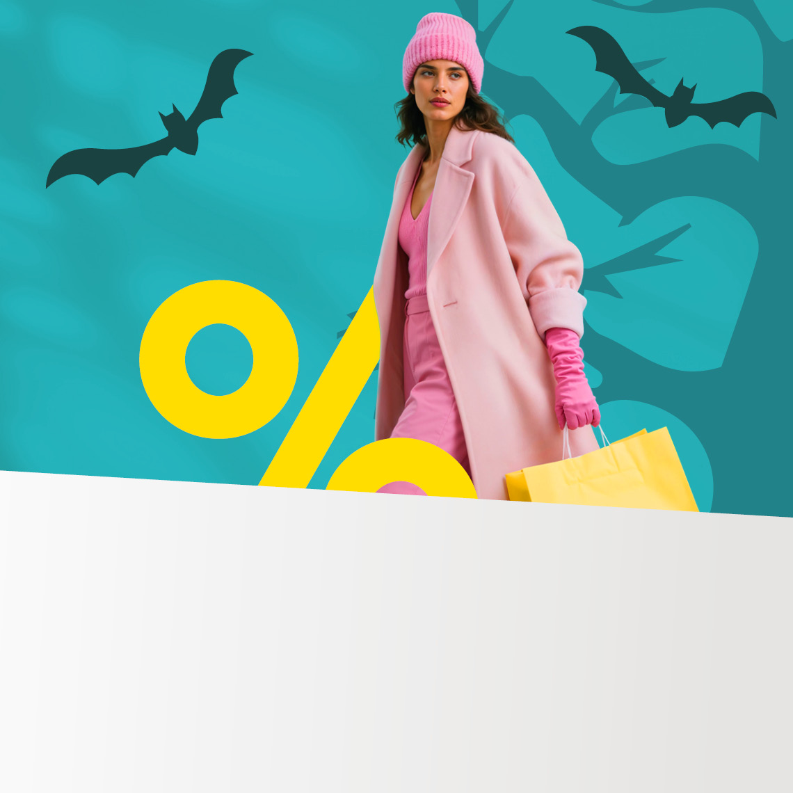 kobieta ubrana w różowy płaszcz i czapkę, nietoperze