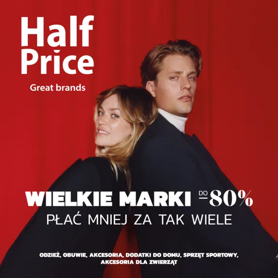 kobieta i mężczyzna na czerwonym tle, marka Halfprice