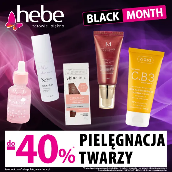 kosmetyki hebe na gradientowym, fioletowym tle 
