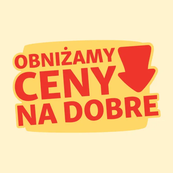 Czerwony napis na żółtym tle.