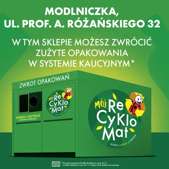 Butelkomat na zielonym tle.