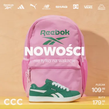 różowy plecak Reebok i zielony but sportowy