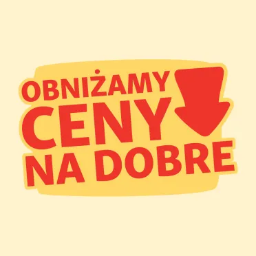 Czerwony napis na żółtym tle.