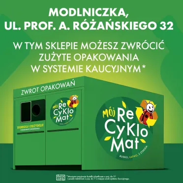 Butelkomat na zielonym tle.