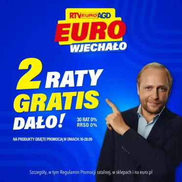 Żółty napis na niebieskim tle.